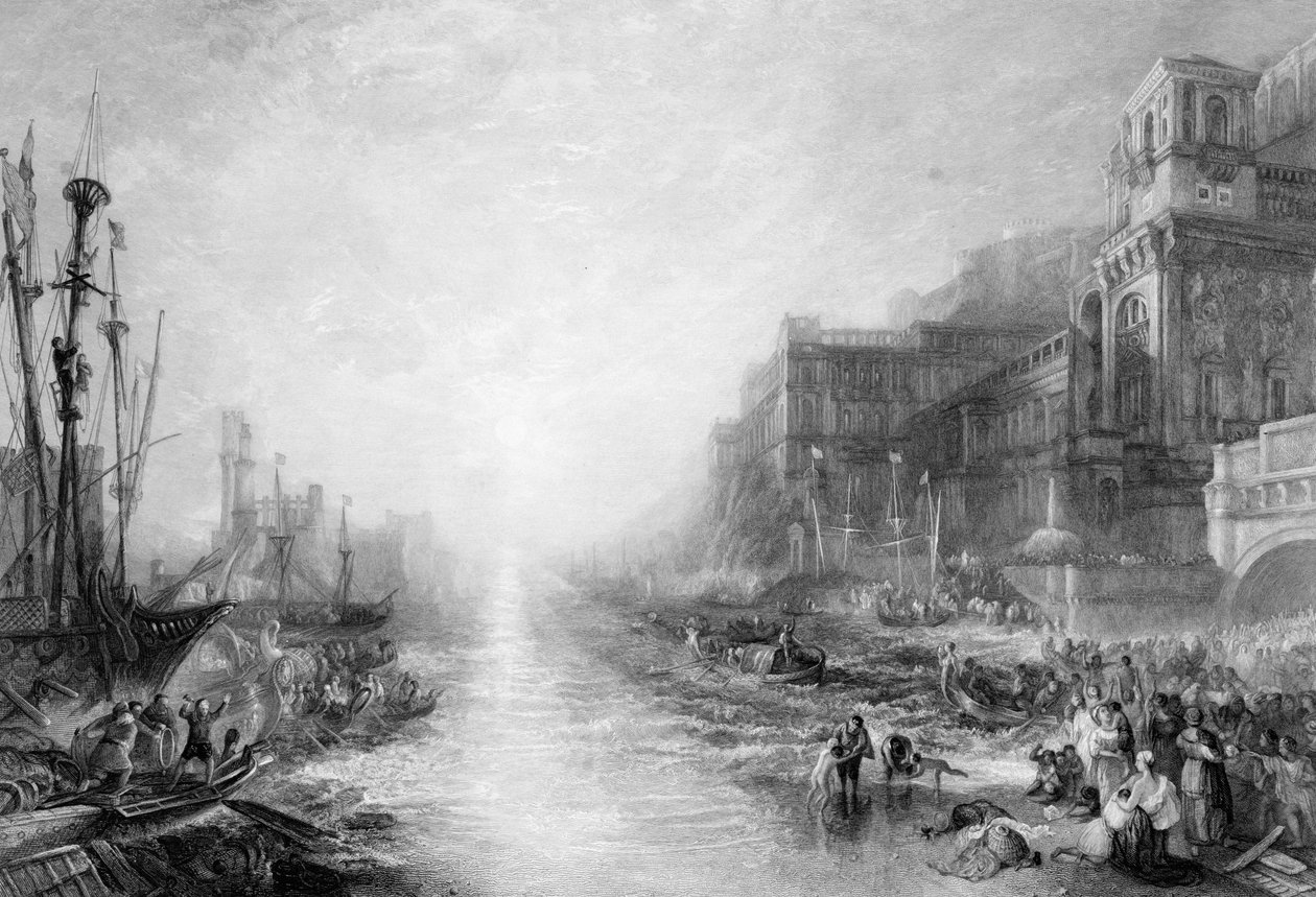 O Embarque de Régulo, Cartago Antigo, gravado por Daniel Wilson (1816-92), 1838-52 de Joseph Mallord William Turner