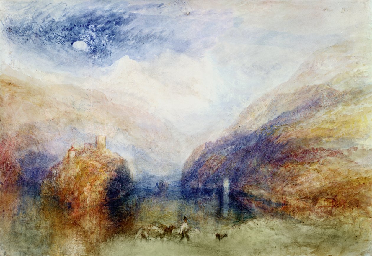 O Lauerzersee com os Mythens, c.1848 (wc, caneta e tinta e arranhando no papel) de Joseph Mallord William Turner