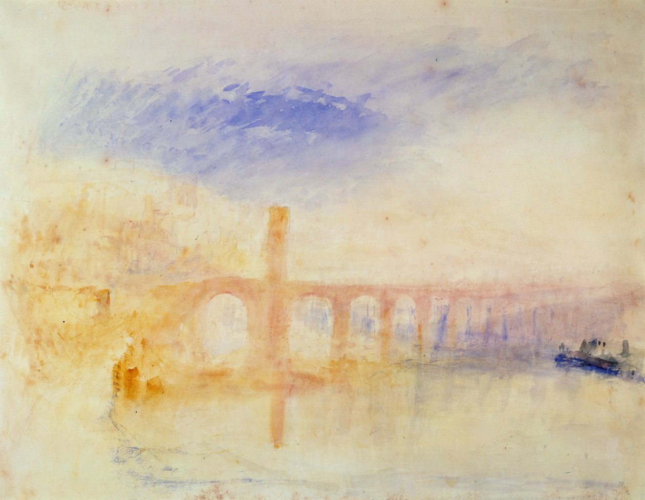 A Ponte Mosela, Coblença, c.1842 (wc e grafite sobre papel) de Joseph Mallord William Turner