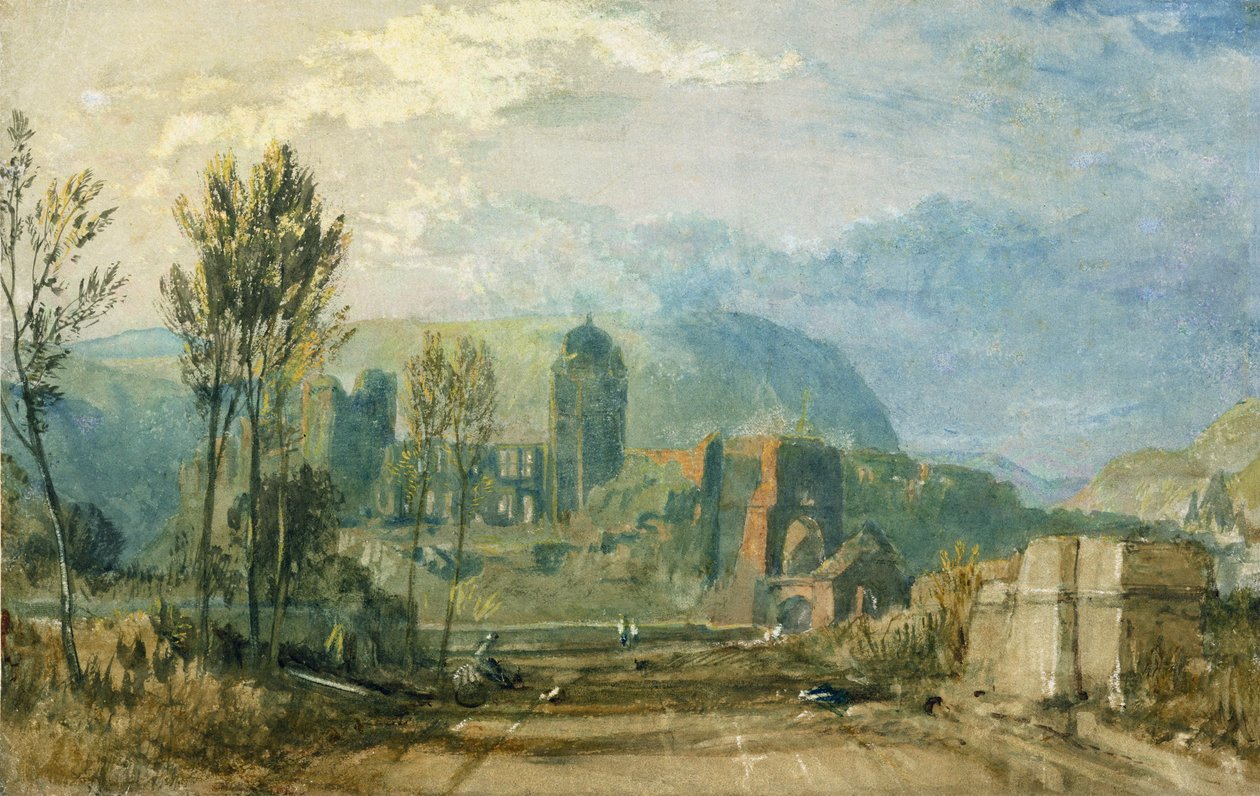 Tours, Sunset: Olhando para Trás, c.1826-30 (guache e wc com caneta e tinta sobre grafite sobre papel) de Joseph Mallord William Turner
