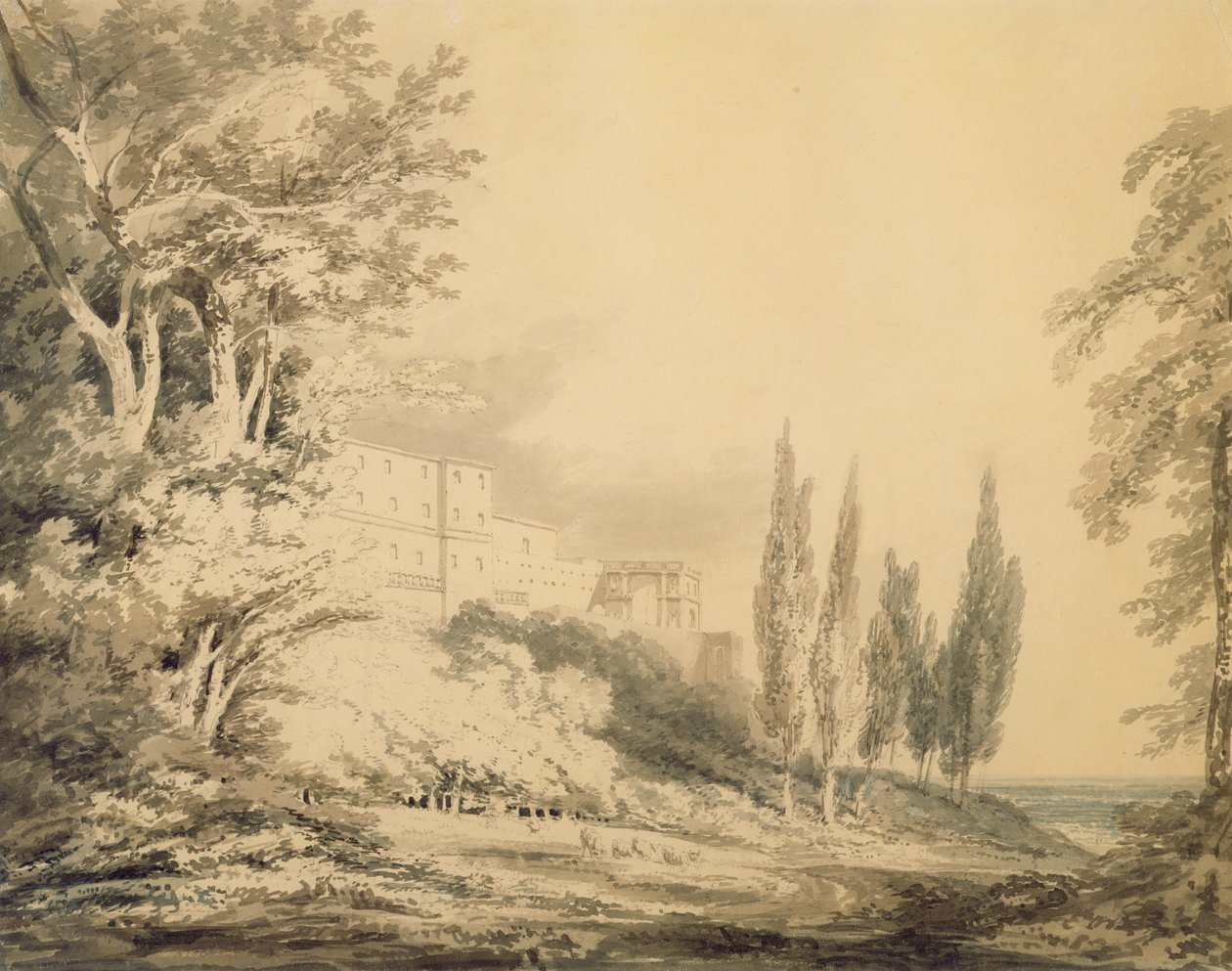 Villa d&39;Este, c.1796 (azul e cinza lavam grafite sobre papel) de Joseph Mallord William Turner