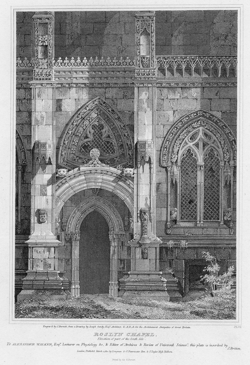 Roslyn Chapel, elevação de parte do lado sul, gravada por J. Burnett, 1810 de Joseph Michael Gandy