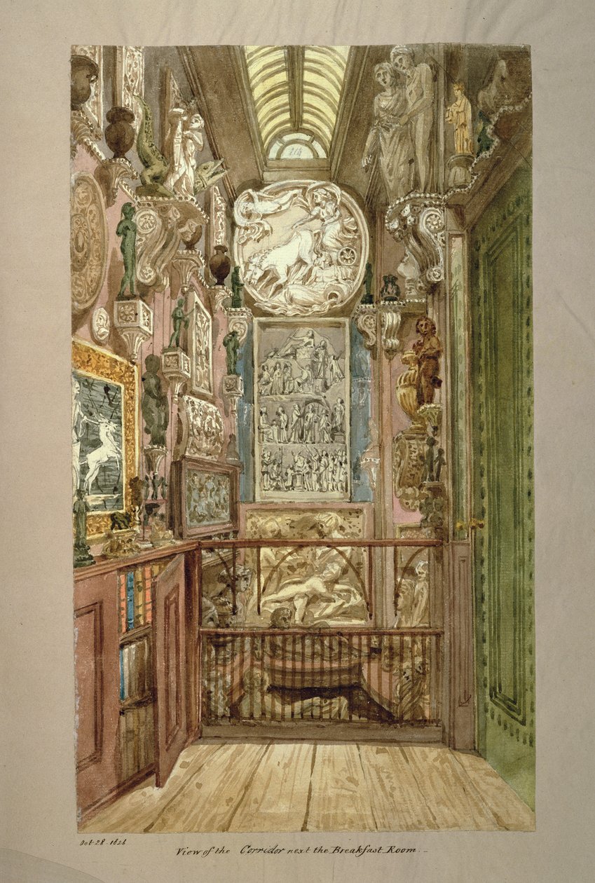 Vista do corredor ao lado da sala de café da manhã, 28 de outubro de 1826 de Joseph Michael Gandy