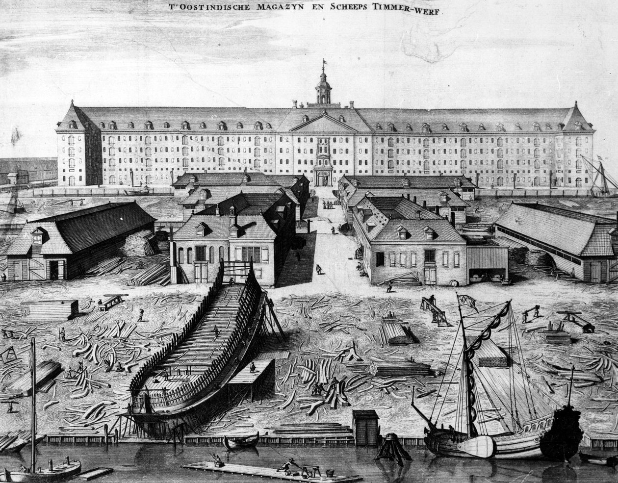 Estaleiro e Armazém da Companhia das Índias Orientais em Amsterdã, 1725 de Joseph Mulder