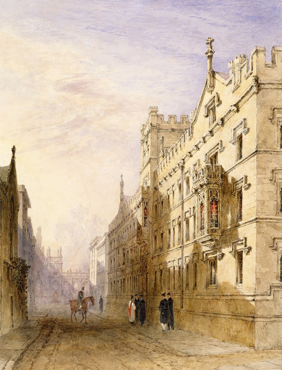 Exeter College, Oxford, 1835 (wc com grafite e goma sobre papel) de Joseph Murray Ince