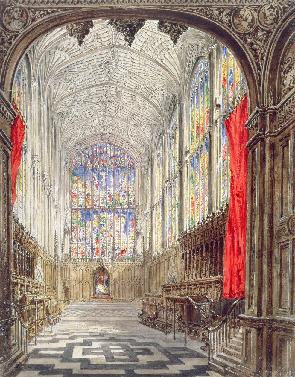 Interior da King&39;s College Chapel, 1843 (wc e bodycolour sobre lápis sobre papel) de Joseph Murray Ince