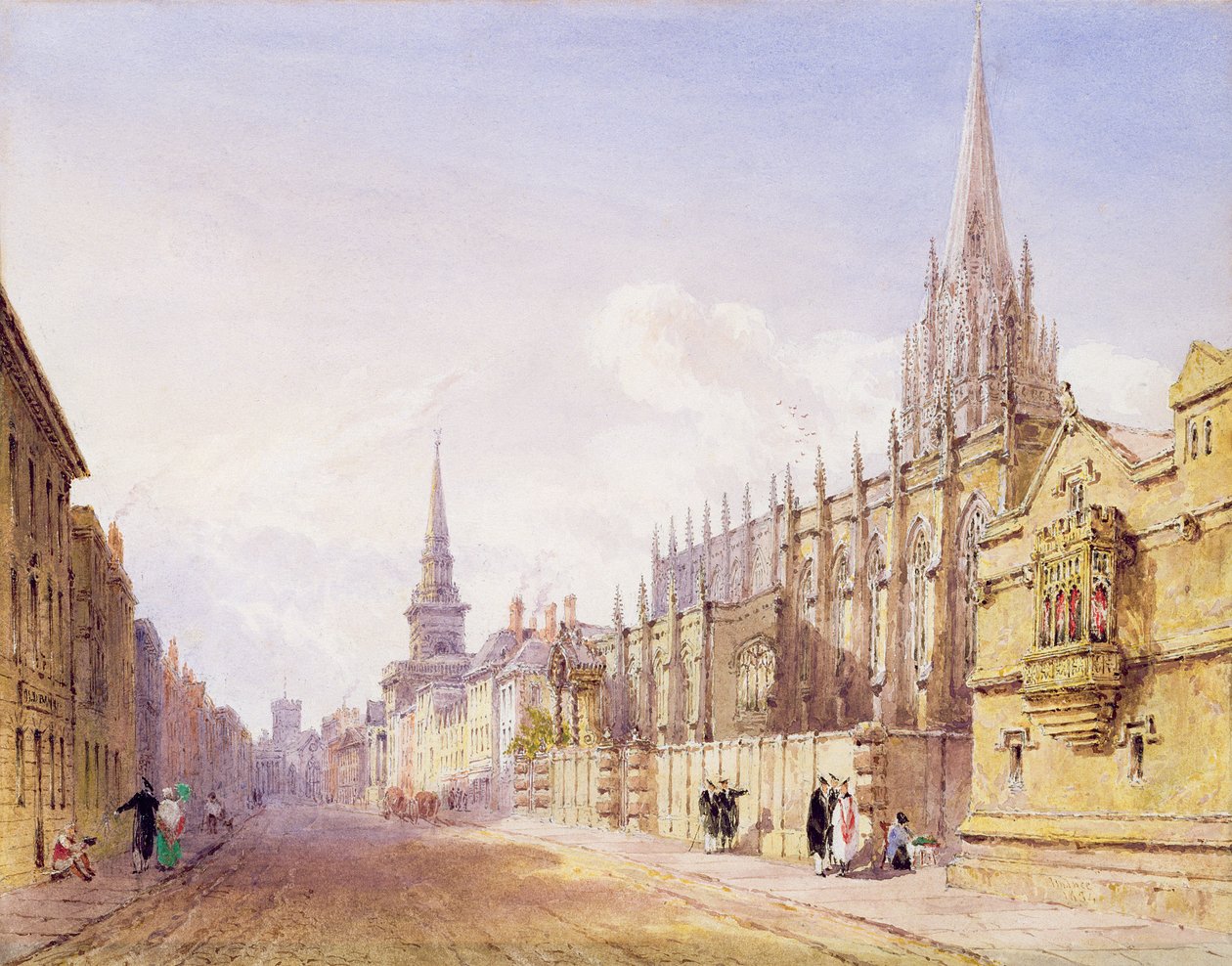 Eruditos e figuras fora da igreja de Santa Maria Madalena, Oxford (lápis e wc no papel) de Joseph Murray Ince