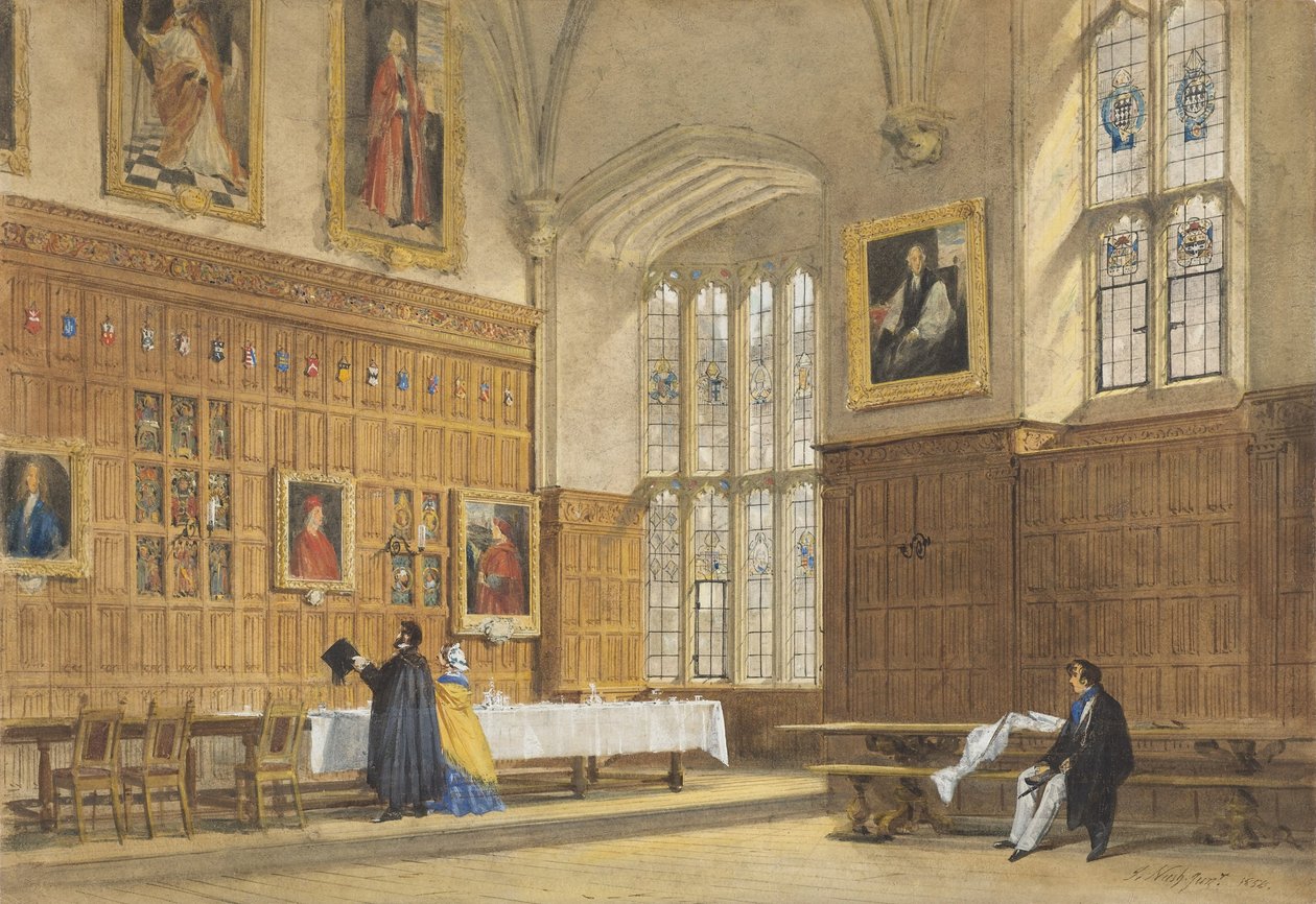 Vista, jantar, corredor, magdalen, faculdade, oxford de Joseph Nash
