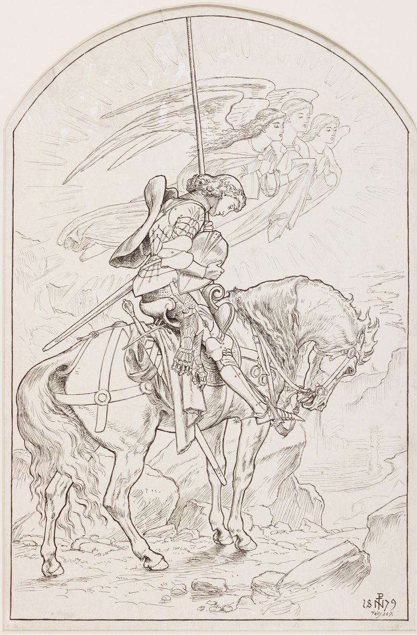 Esboço para &39;Sir Galahad&39; (tinta no papel) de Joseph Noel Paton