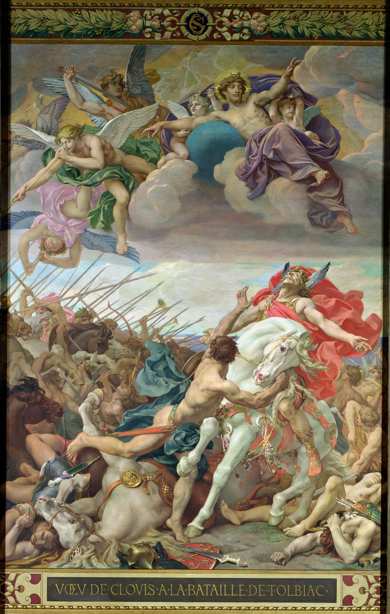 O voto de Clovis (465-511) na Batalha de Tolbiac em 506, do transepto direito (mural) de Joseph Paul Blanc