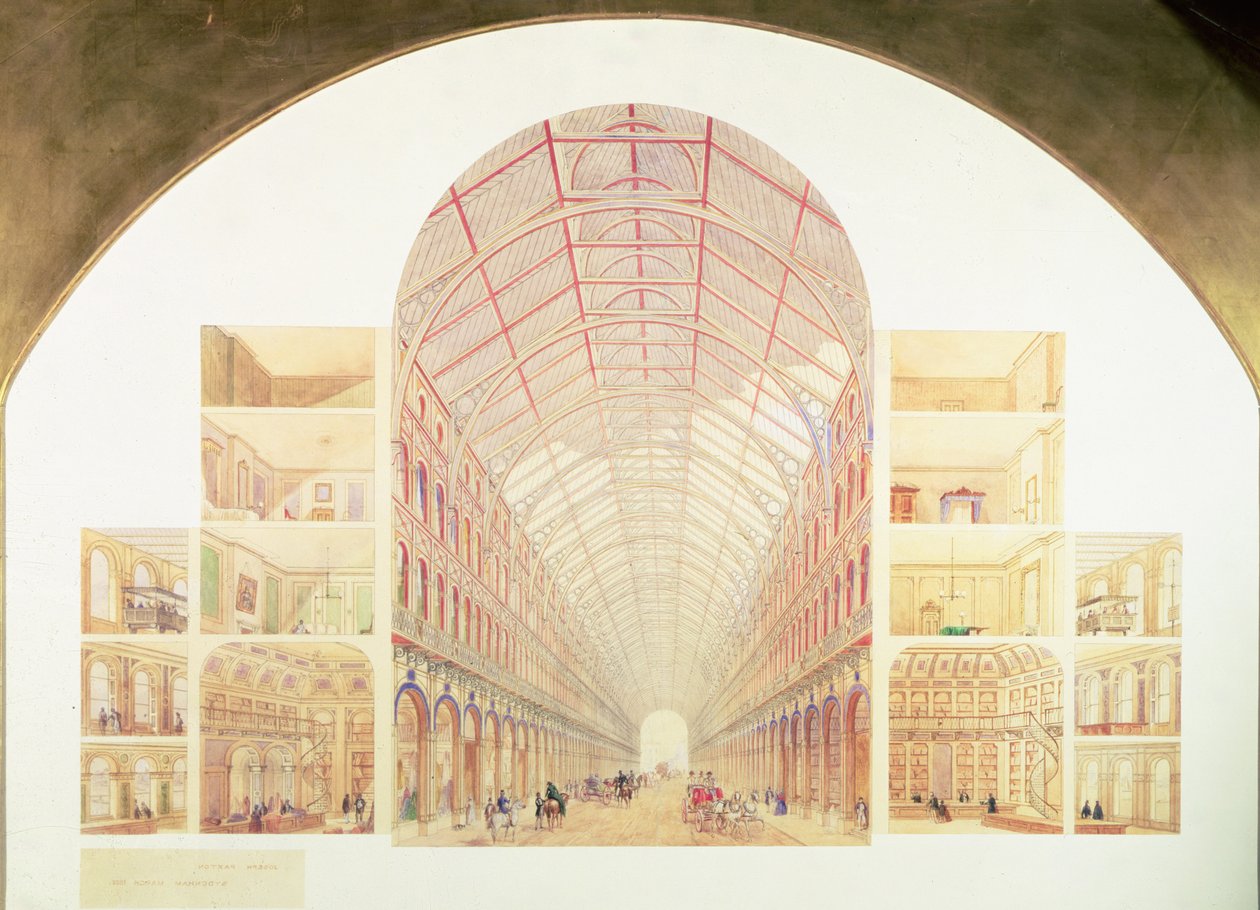Perspectiva da seção da proposta da Grande Via Vitoriana, c.1854 de Joseph Paxton