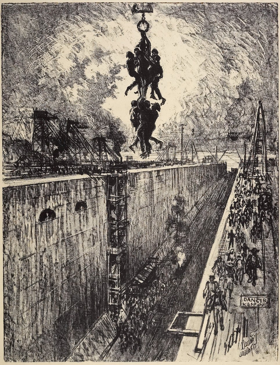 O fim do dia, Gatun Lock, 1912 de Joseph Pennell