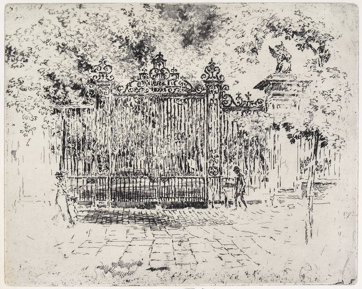 O portão, a pensão de Grey, c. 1903-1906 de Joseph Pennell