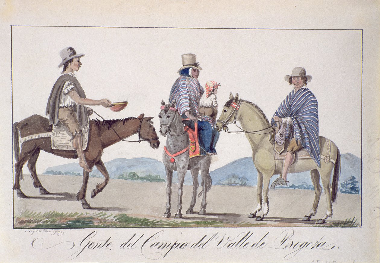 Pessoas, do Campo do Vale de Bogotá, c.1840 (wc no papel) de Joseph Pio Dominguez
