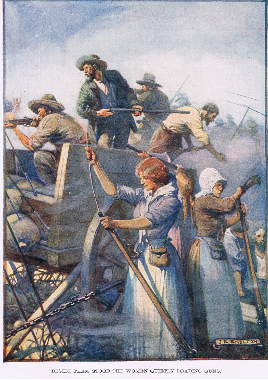 Ao lado deles estavam as mulheres carregando silenciosamente as armas. de Joseph Ratcliffe Skelton