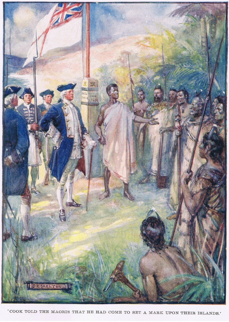 Cook disse aos maoris que ele tinha vindo para marcar suas ilhas de Joseph Ratcliffe Skelton