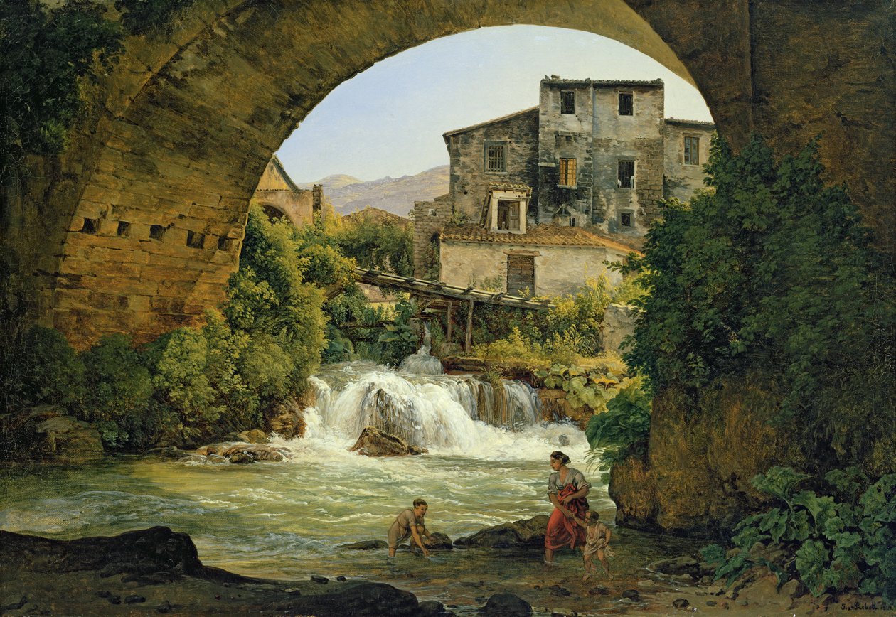 Sob o arco de uma ponte na Itália, 1822 de Joseph Rebell