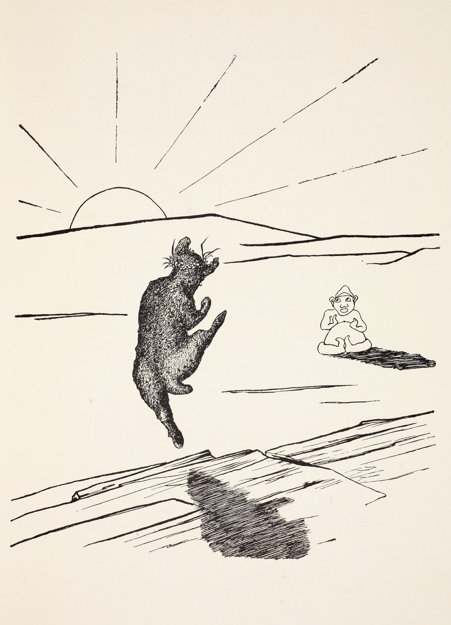 Canguru do ancião quando era o animal diferente com quatro pés curtos, ilustração "apenas de tão histórias para crianças pequenas" por Rudyard Kipling, bar. Londres, 1951 de Joseph Rudyard Kipling
