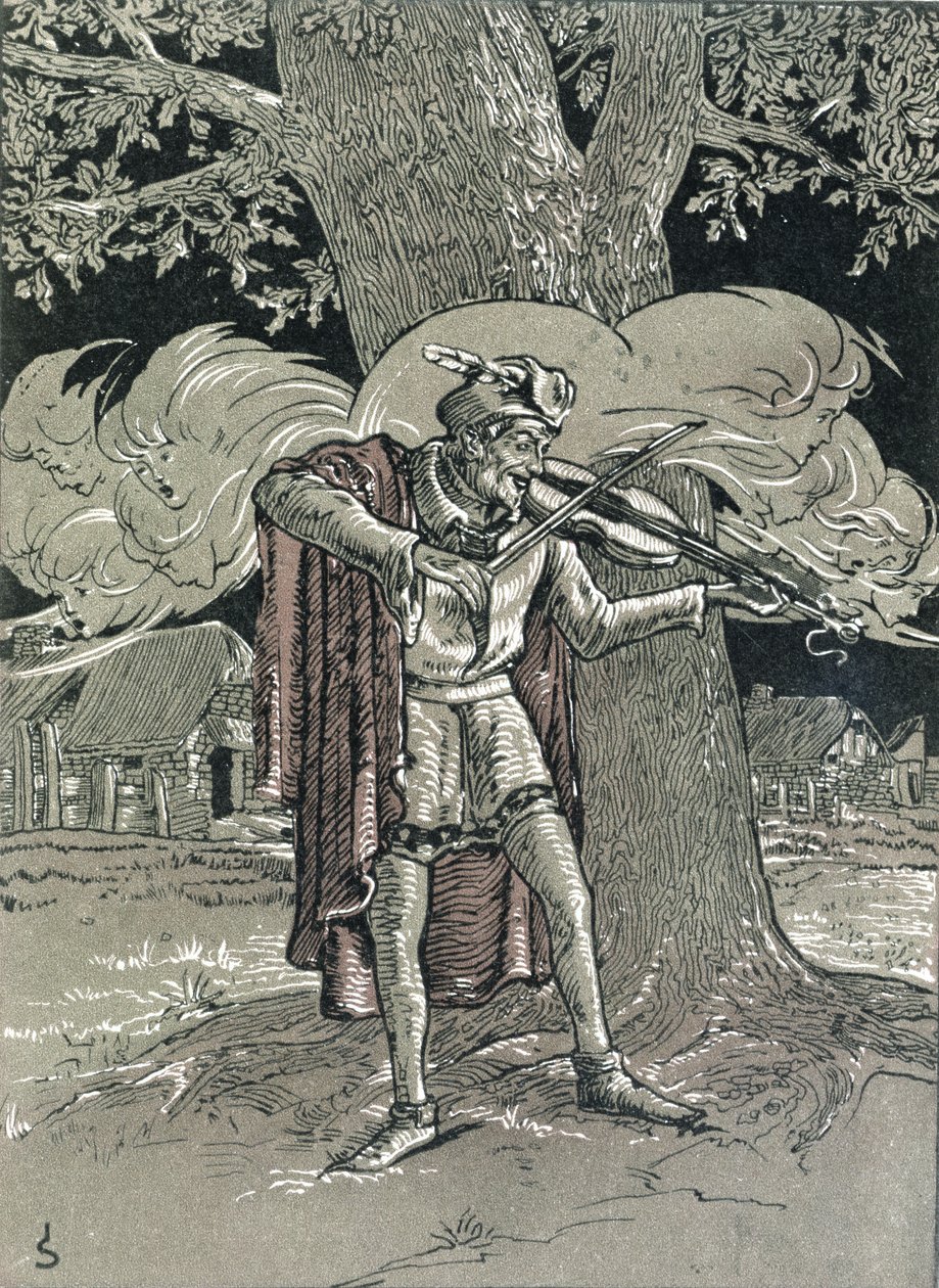 O violino do diabo, ilustração das "lendas da Alsácia" por Georges Spetz, 1905 de Joseph Sattler