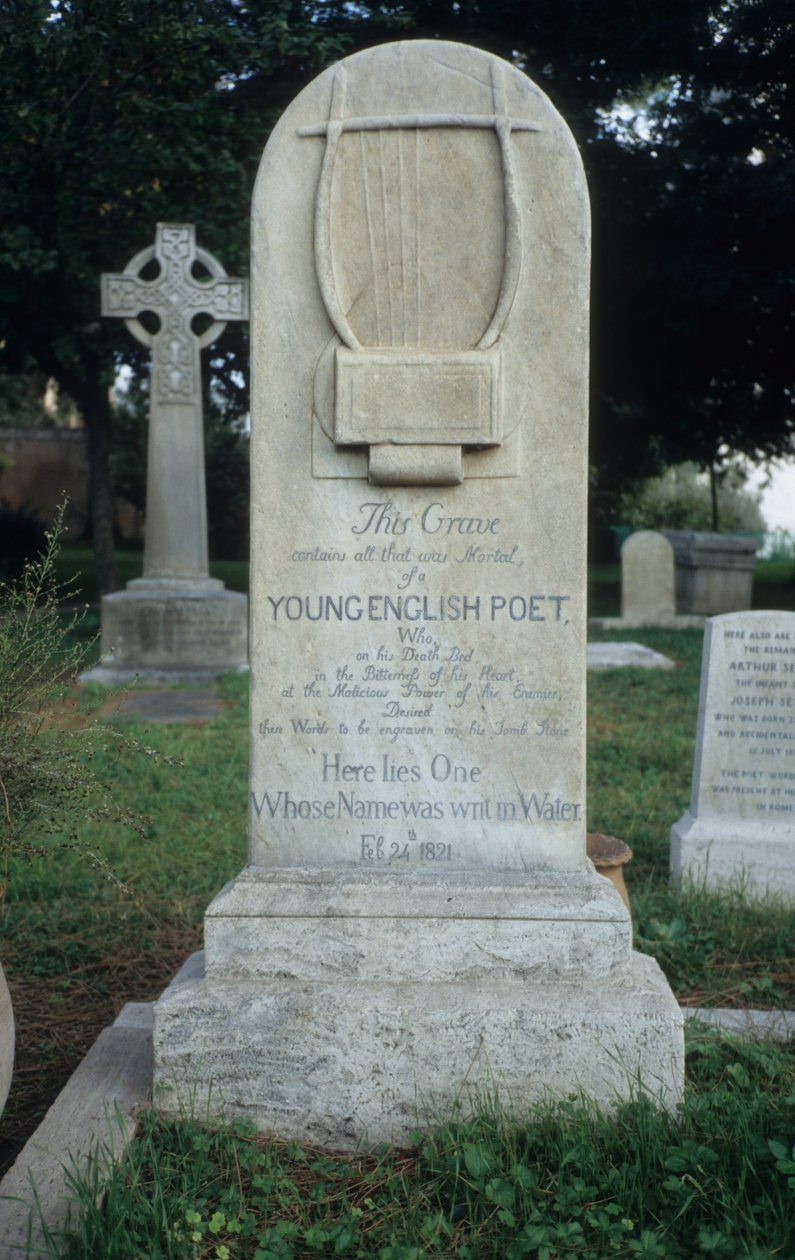 Lápide erguida para Keats no Cemitério Protestante, Roma, datada de 24 de fevereiro de 1821 de Joseph Severn