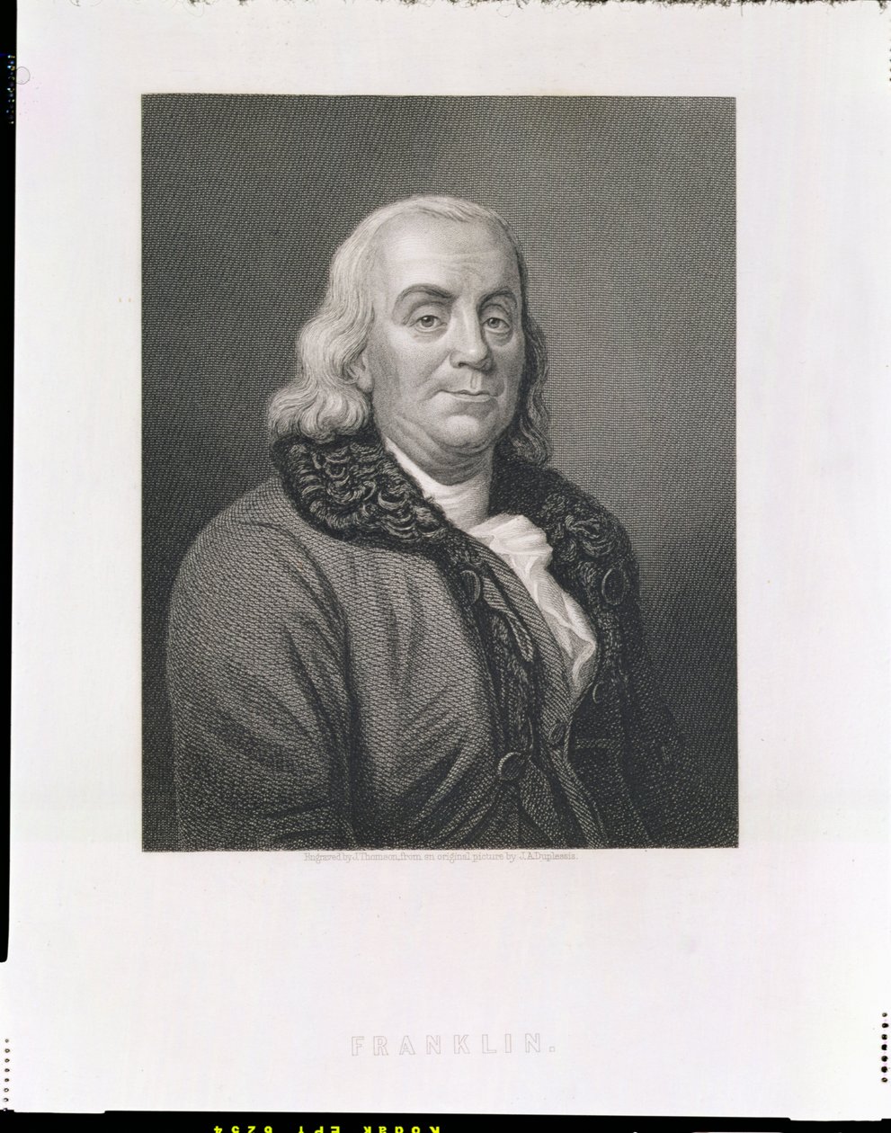 Retrato de Benjamin Franklin, gravado por J. Thomson, pub. de William Mackenzie de Joseph Siffred Duplessis
