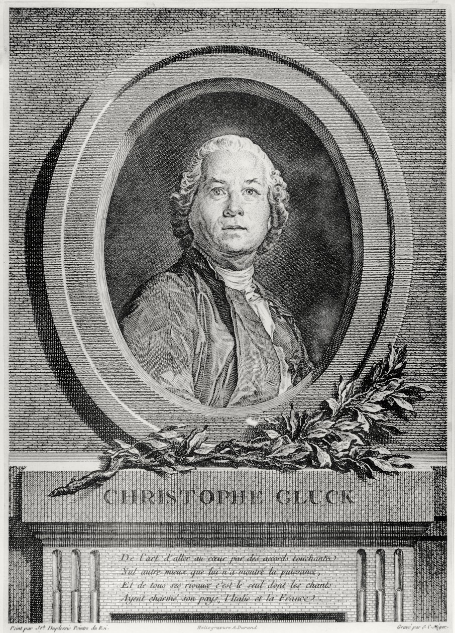 Retrato de Christoph Gluck, compositor alemão, gravado por Simon Charles Miger (1736-1820) (Heliogravura) de Joseph Siffred Duplessis