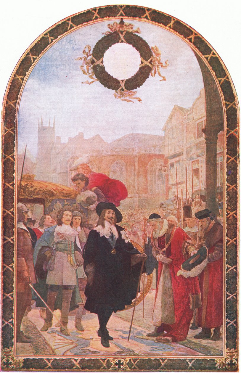 Carlos Exijo os cinco membros do Guildhall 1641-1642, da Cassells History ofthe British People, publicado pela Waverley Book Company Limited, c.1940 de Joseph Soloman