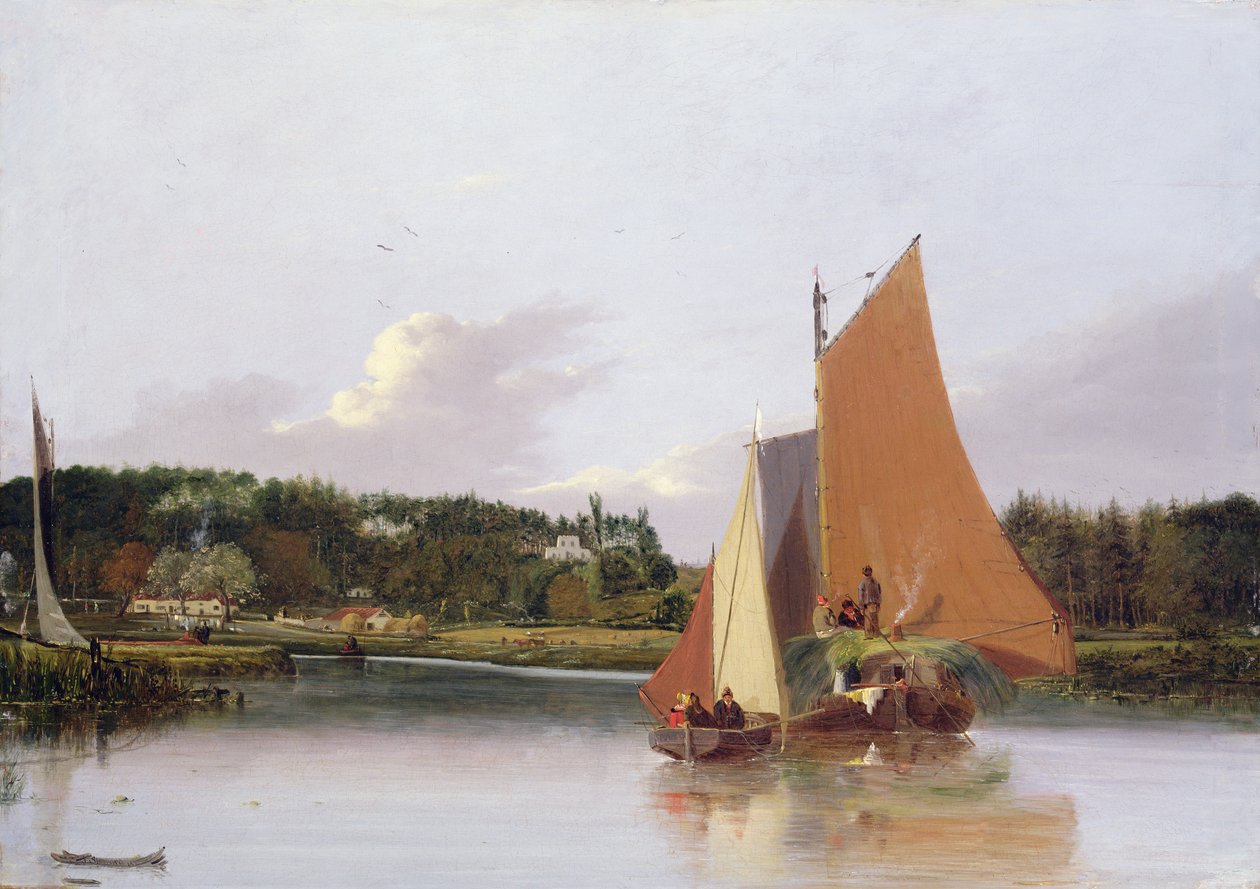 Barcos no Yare perto de Bramenton, Norfolk, 1828 de Joseph Stannard
