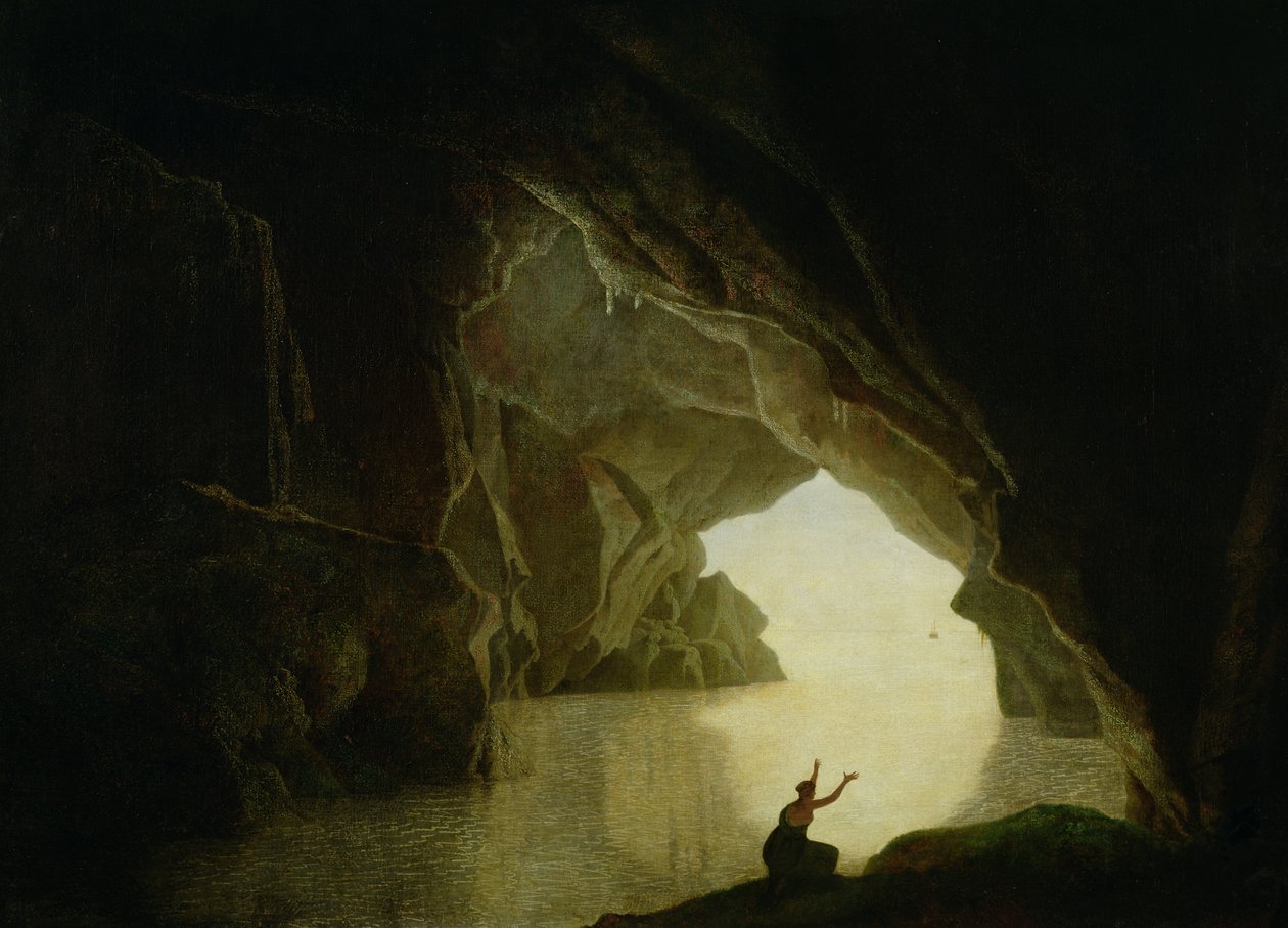 Uma gruta no golfo de Salernum, com a figura de Julia, banida de Roma, ex. 1780 (par de 72365) de Joseph Wright of Derby