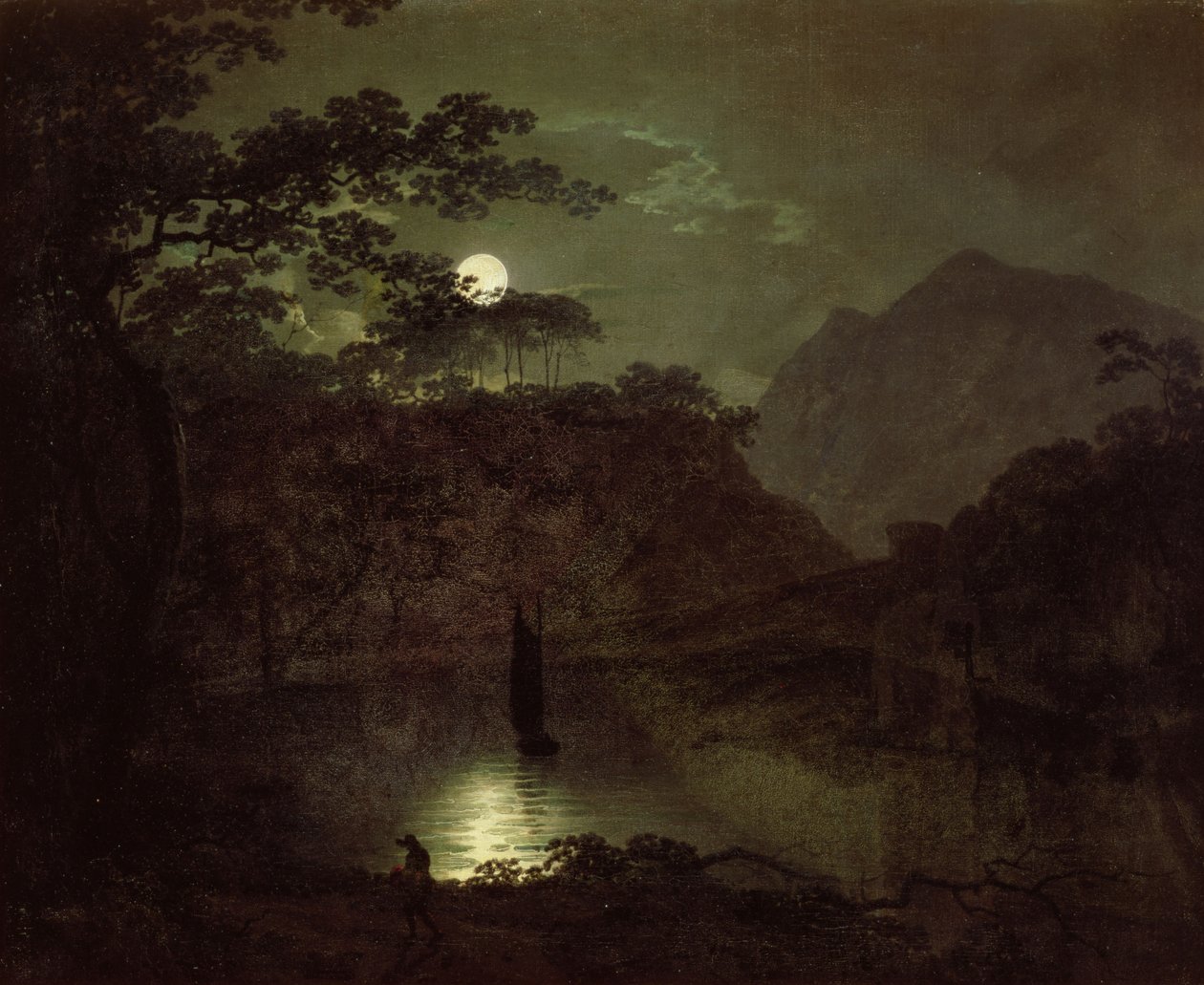 Um lago ao luar, c.1780-82 de Joseph Wright of Derby