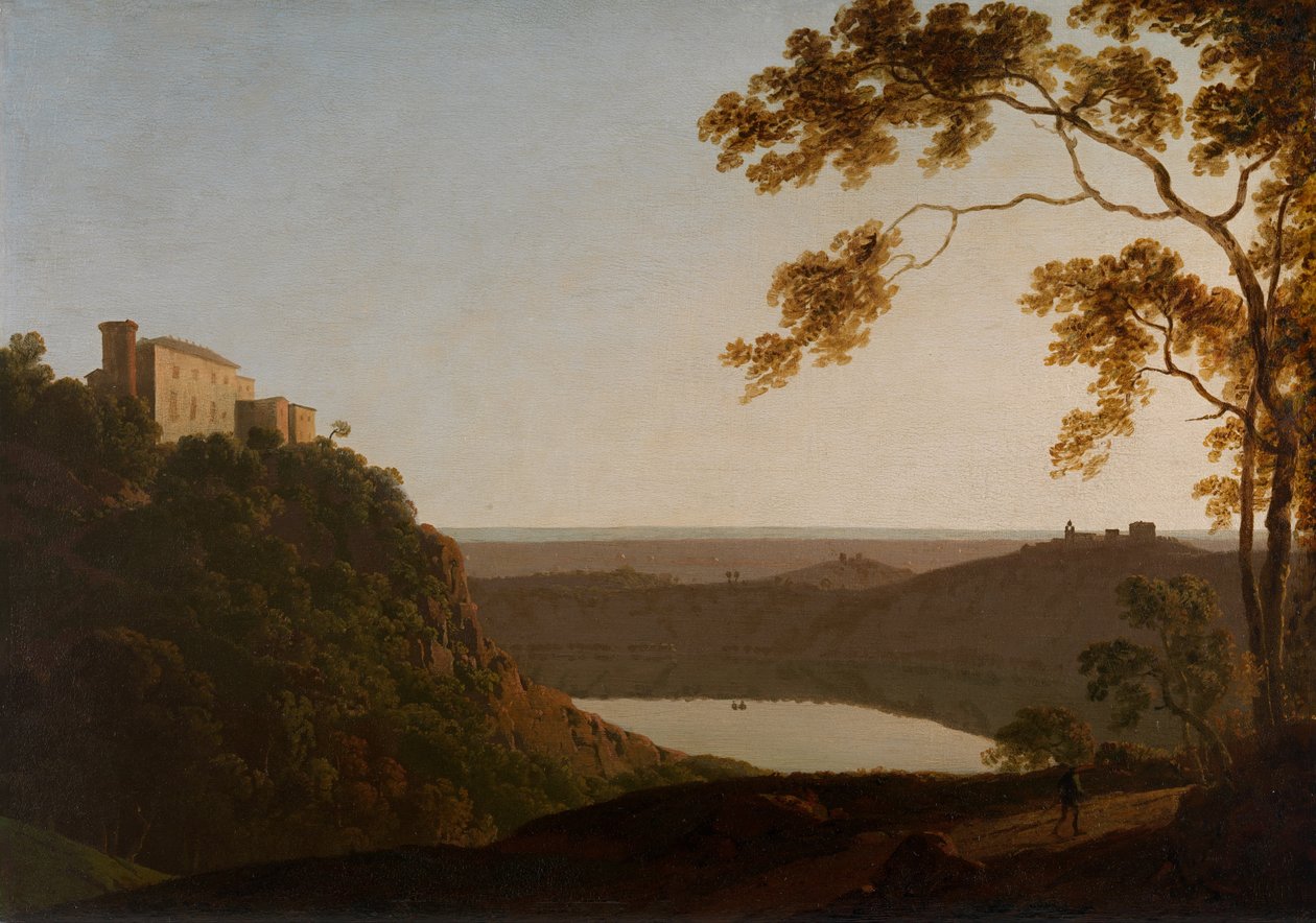 Lago Nemi, pôr do sol de Joseph Wright of Derby