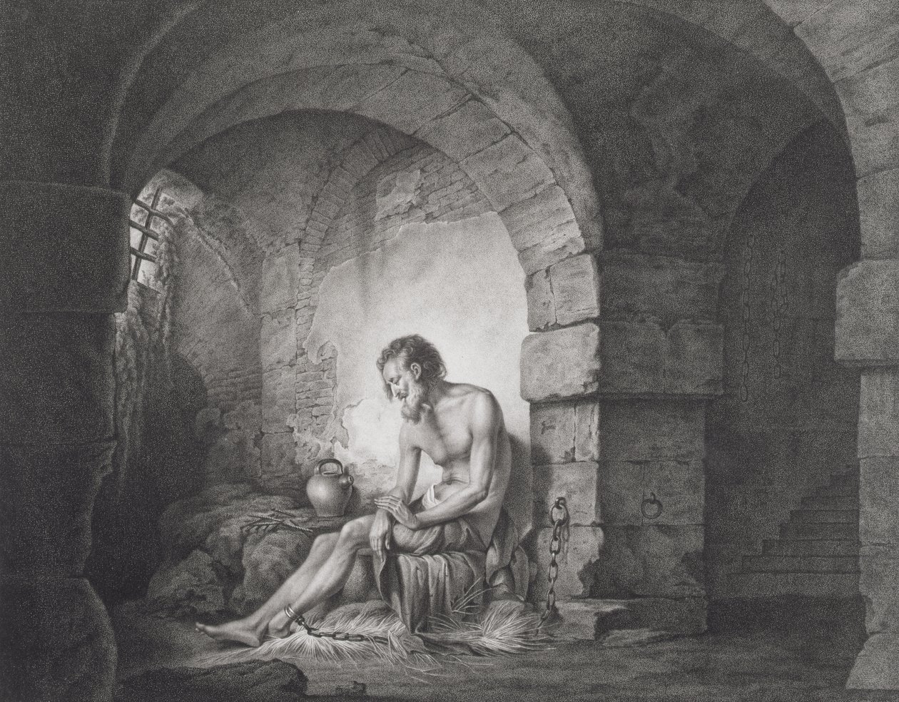The Captive, gravado por Thomas Ryder (1746-1810) 1786 (stipple engraving) de Joseph Wright of Derby