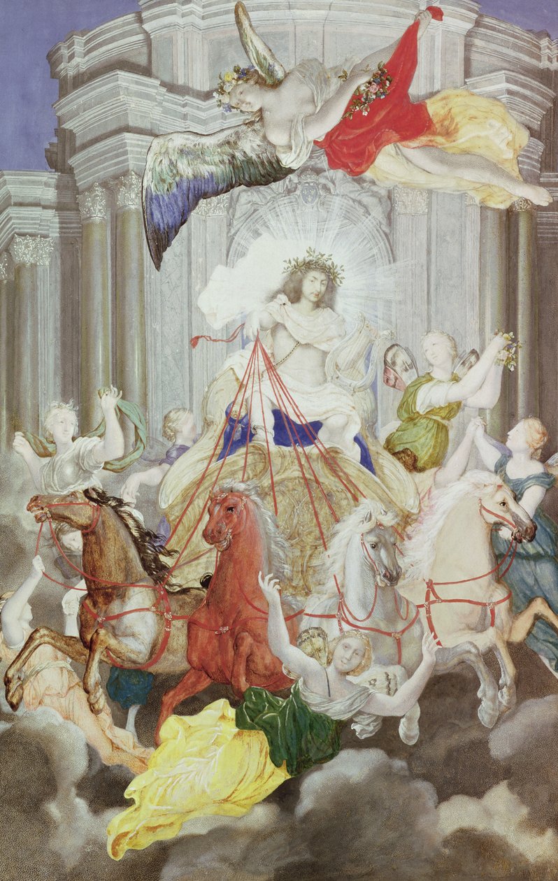 Triunfo do rei Luís XIV (1638-1715) da França dirigindo a Carruagem do Sol precedida por Aurora de Joseph Werner
