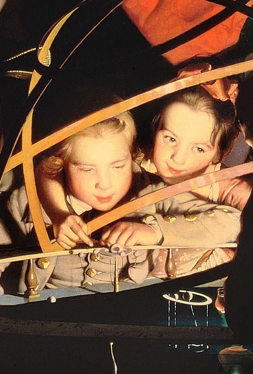 Crianças inspecionando o Orrery, c.1766 óleo sobre tela detalhe de 4262 de Joseph Wright of Derby
