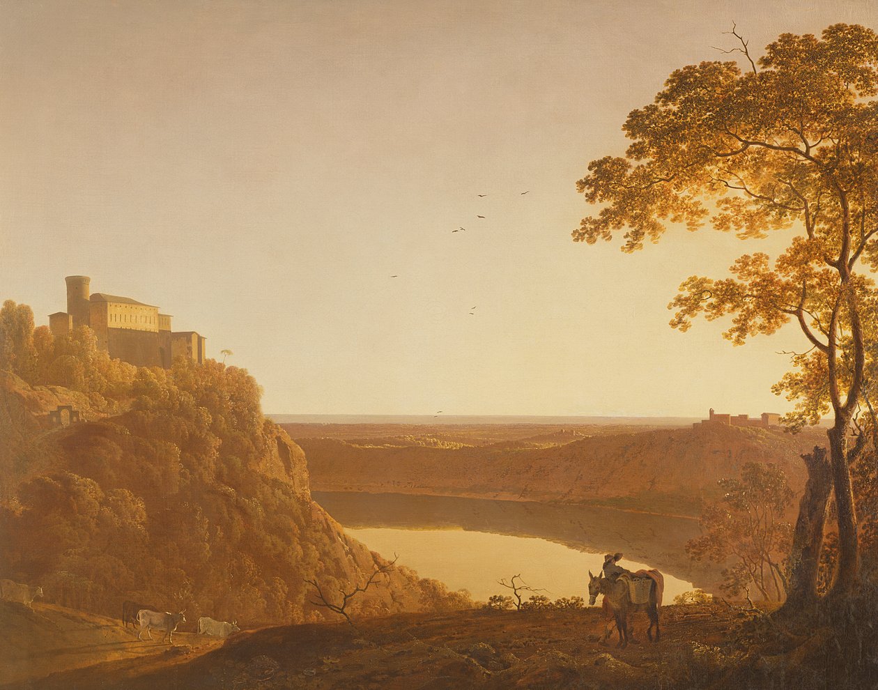 Lago Nemi ao pôr do sol, c.1790 de Joseph Wright of Derby