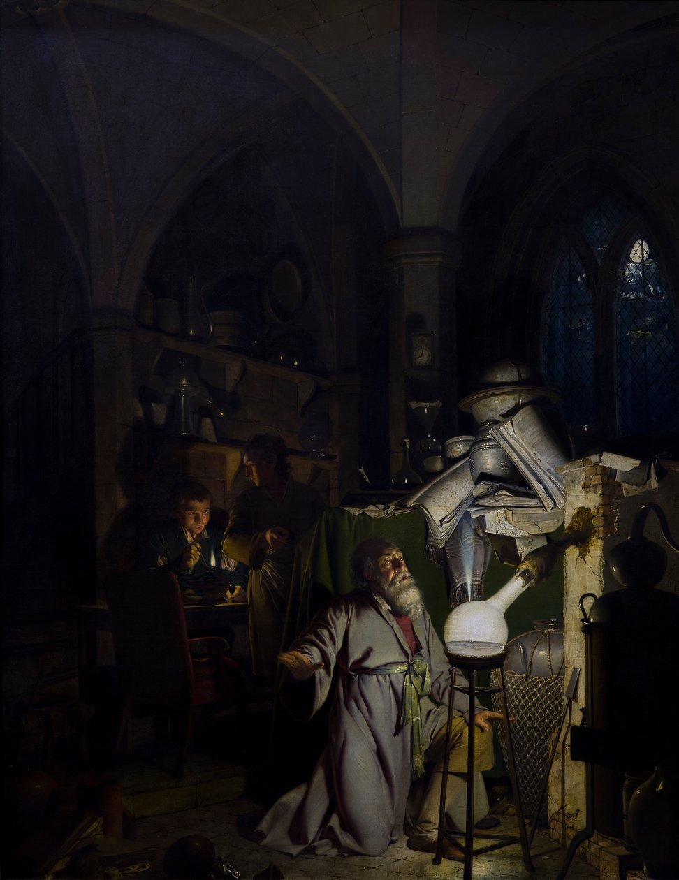 O Alquimista em Busca da Pedra Filosofal de Joseph Wright of Derby