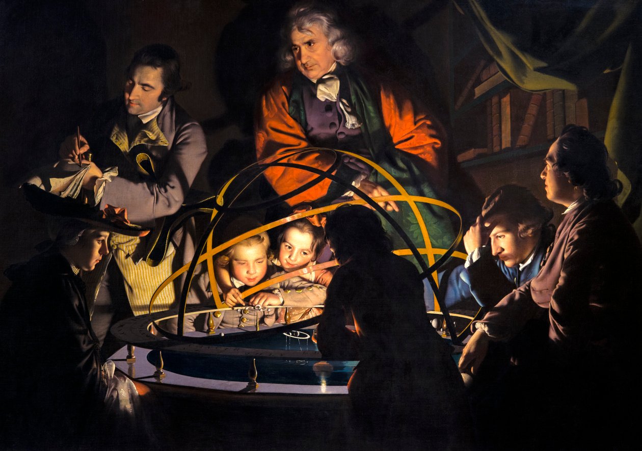 Untitled, conhecido como um filósofo dando essa palestra no Orrery, em que uma lâmpada é colocada no lugar do sol ou do Orrery de Joseph Wright of Derby
