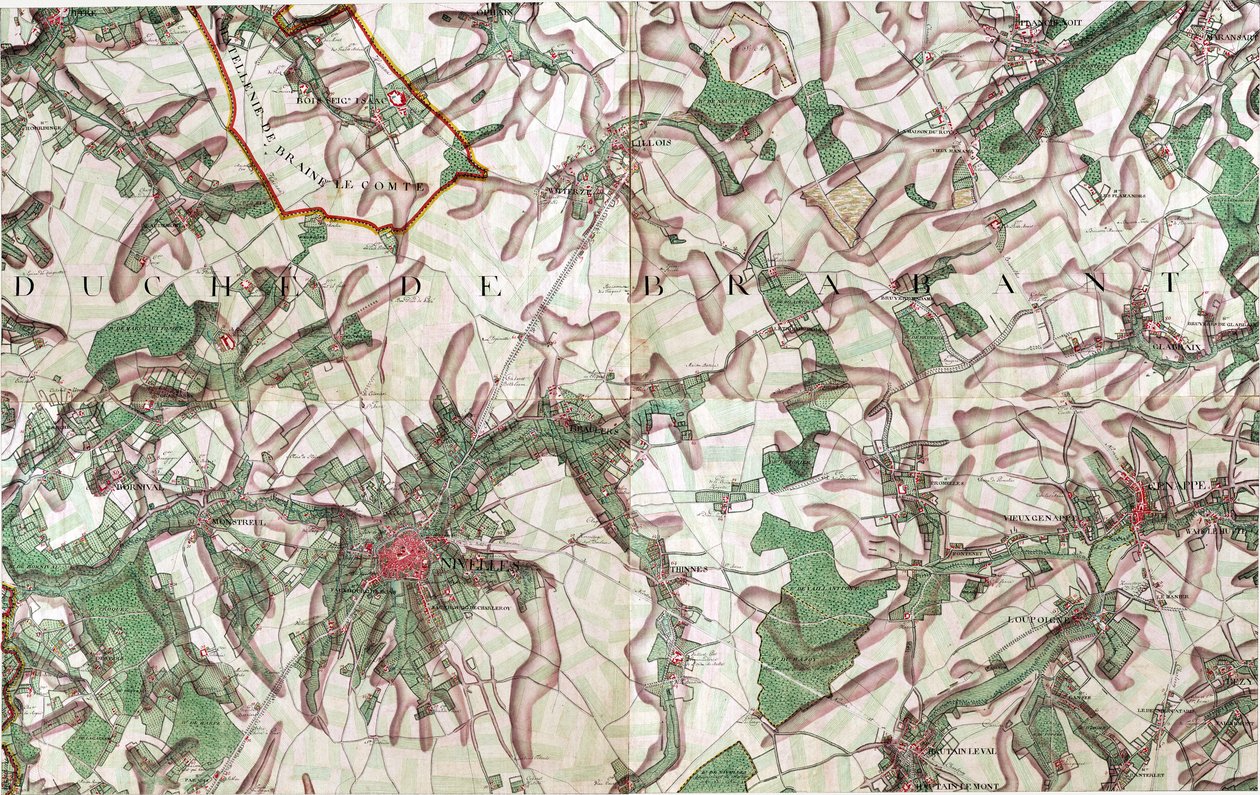 Mapa de Nivelles, Bélgica de Joseph de Ferraris