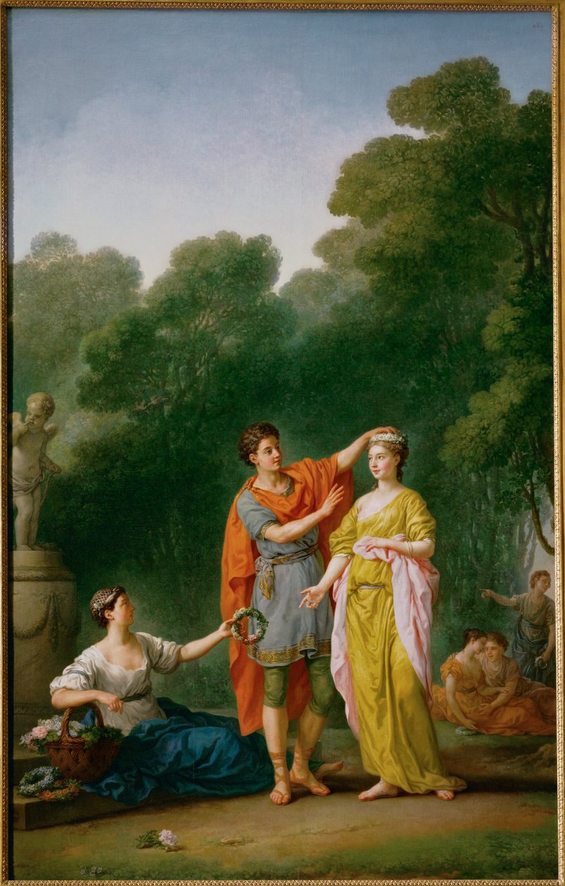 Um amante a coroar a sua amada com uma coroa de flores ... de Joseph Marie the Elder Vien