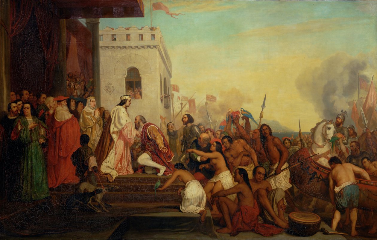 Cristóvão Colombo recebido por Fernando II e Isabel, a Católica, aquando do seu regresso das Índias ... de Joseph Nicolas Robert Fleury