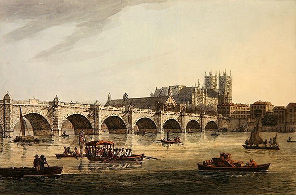 Vista da Ponte de Westminster, Abadia e Salão, gravada por J.C. Stadler de Joseph (after) Farington