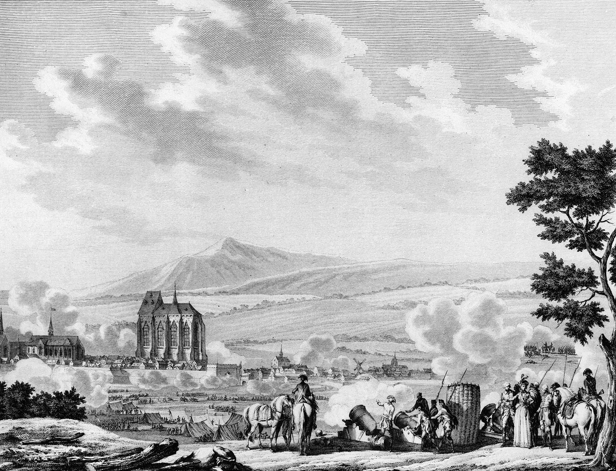 A revolução francesa e a chegada das forças contra-revolucionárias do exército austríaco: Bombardeamento da cidade de Lille (25 de Setembro de Joseph (after) Swebach Desfontaines