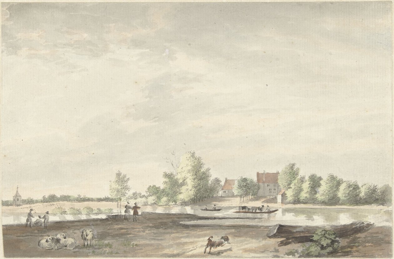 A casa da balsa no Lek perto de Schoonhoven de Joseph Adolf Schmetterling