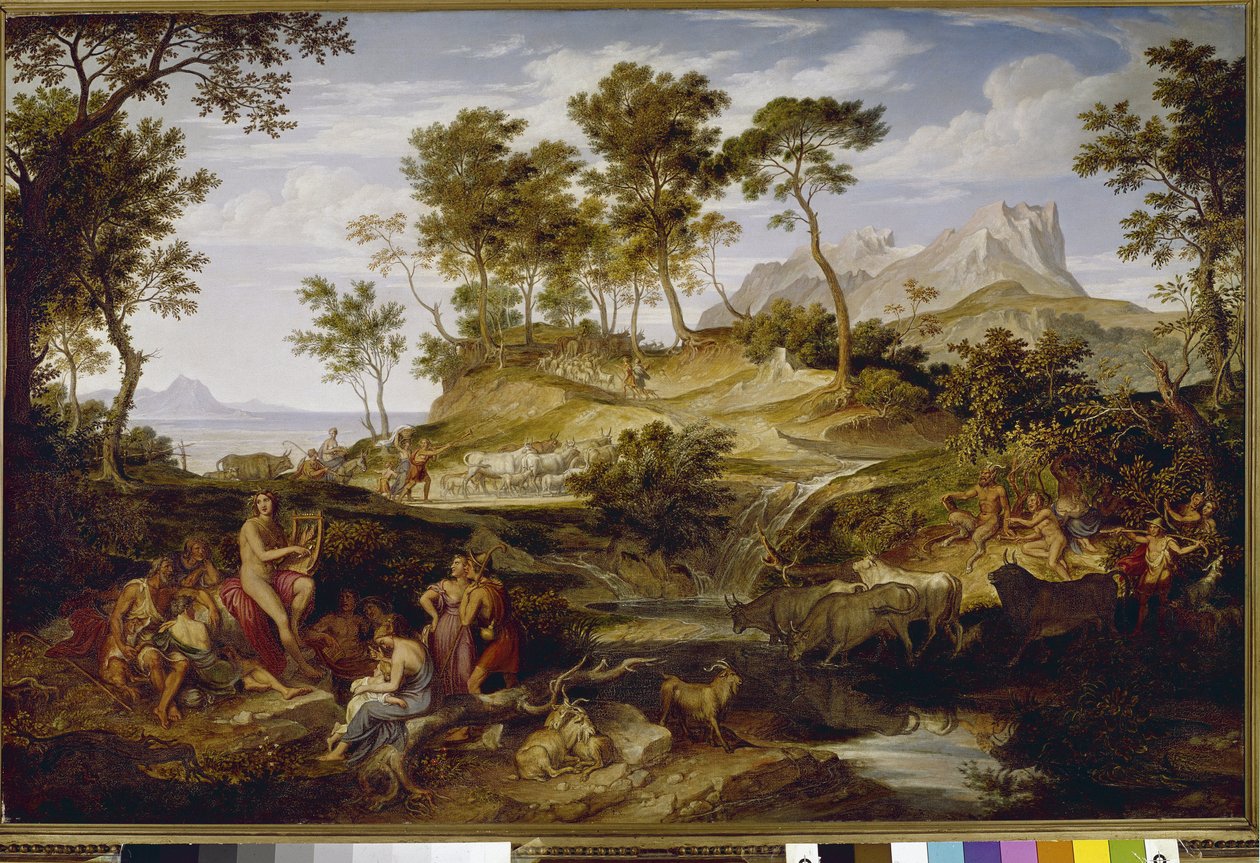 Apolo entre os Sheperds de Tessalian. (óleo sobre tela de Joseph Anton Koch