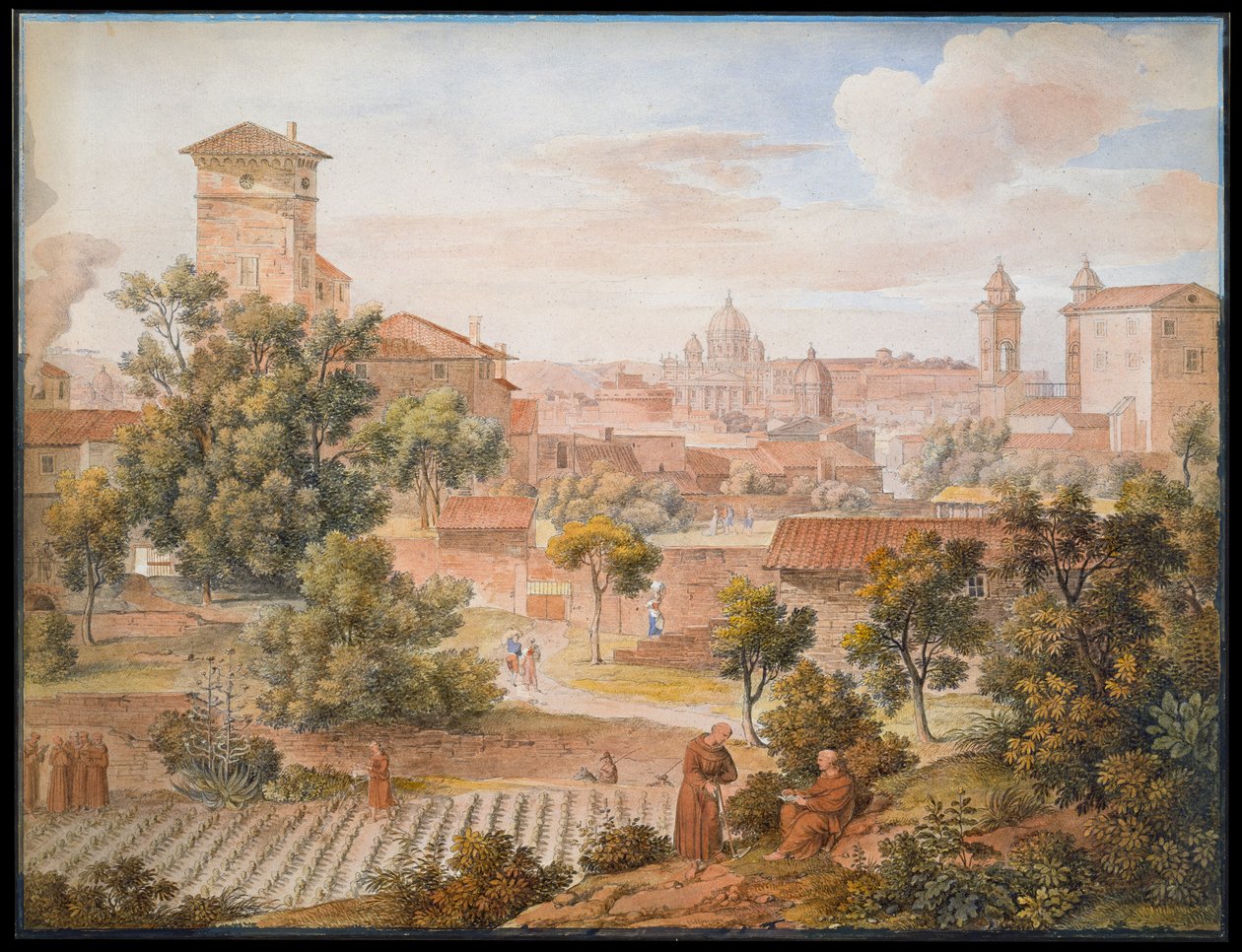 Vista do mosteiro de S. Isidoro para a Basílica de São Pedro, em Roma de Joseph Anton Koch