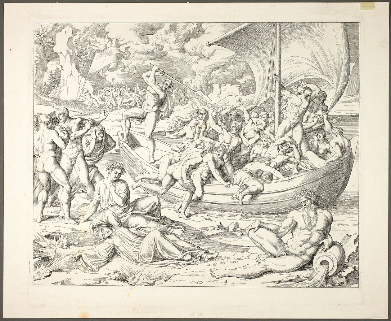 A Casca de Caronte com as Almas que Atravessam o Estige, prato dois de Darstellungen aus Dante