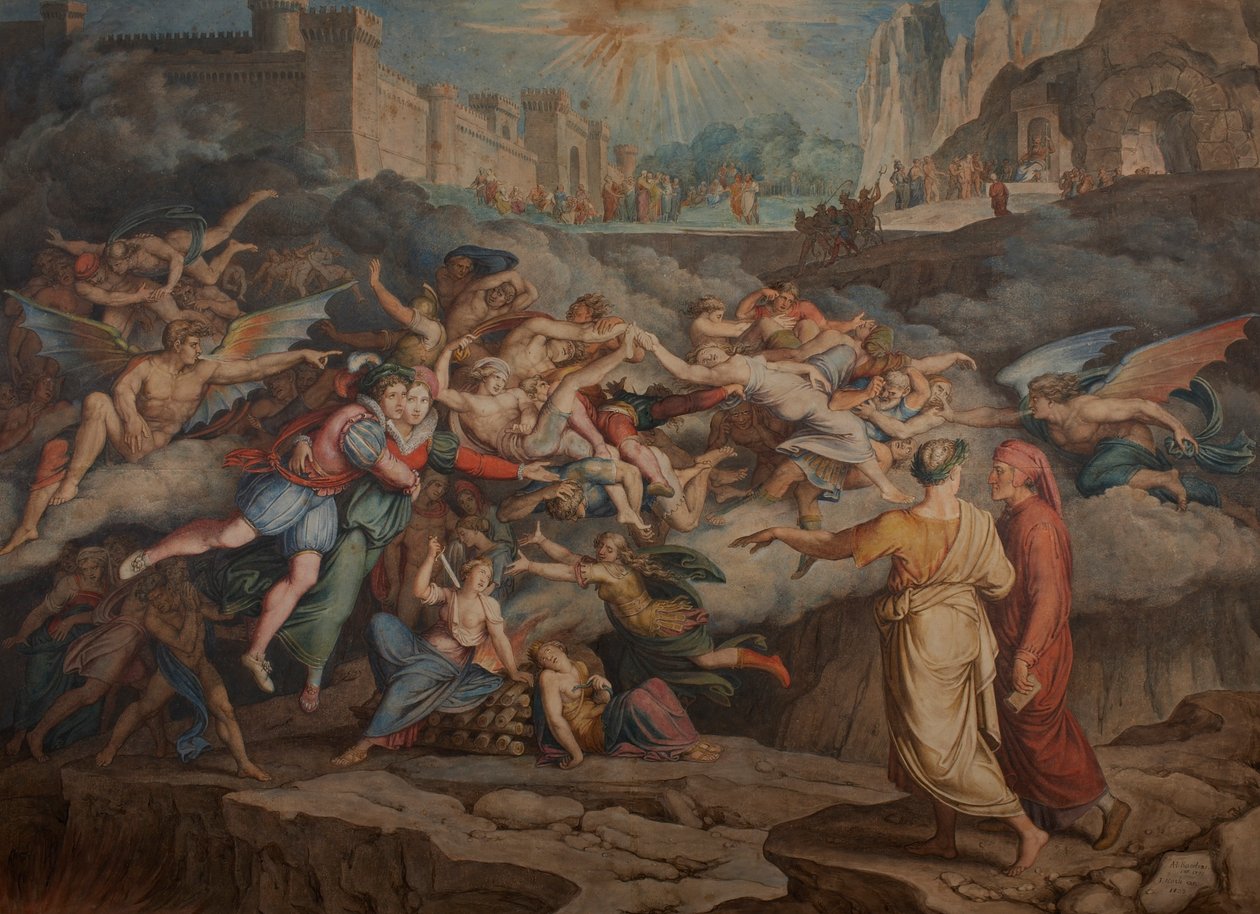 Dante e Virgílio no Segundo Círculo do Inferno, 1823. de Joseph Anton Koch