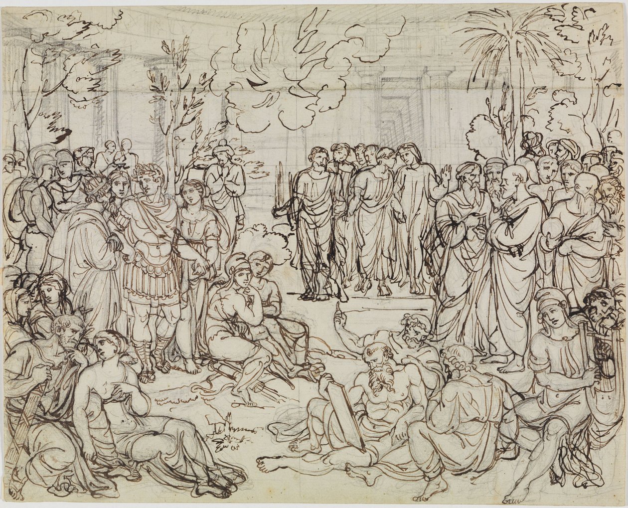 Dante e Virgílio entre os pagãos no Limbo (Inferno de Dante, Canto 4, v. 52) de Joseph Anton Koch