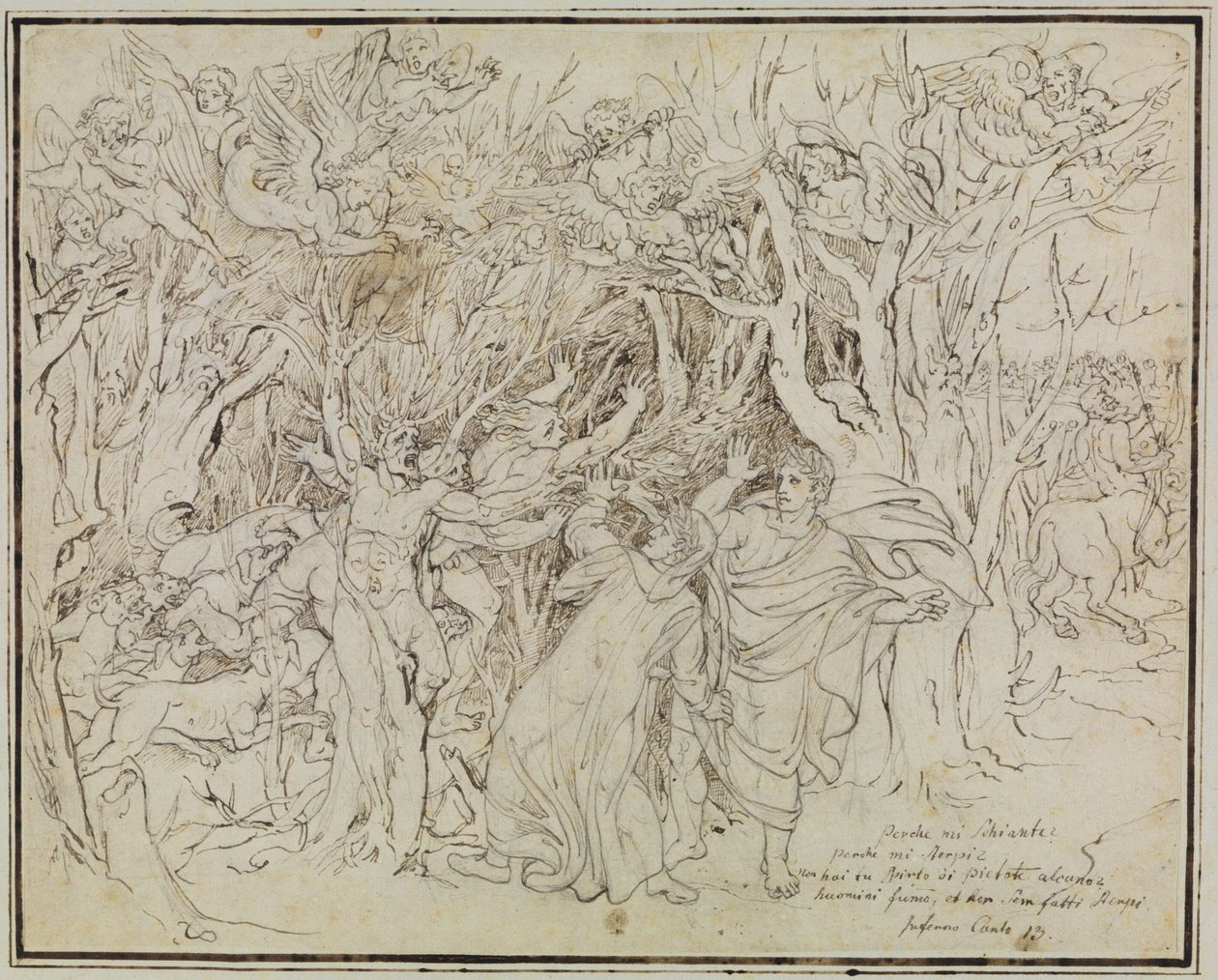 Dante e Virgílio na Floresta dos Suicidas (Inferno de Dante, Canto 13) de Joseph Anton Koch
