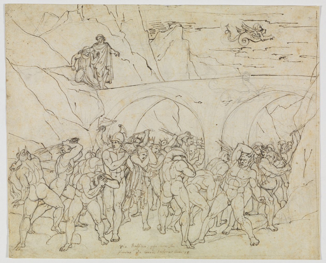 Casamenteiros, vigaristas e bajuladores açoitados pelos demónios (Dante, Inferno, Canto 18, v. 79) de Joseph Anton Koch